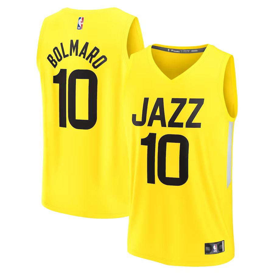 Men Utah Jazz #10 Leandro Bolmaro Fanatics Branded Yellow Fast Break Replica NBA Jersey